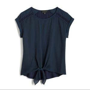 Fortune + Ivy Crochet Mixed Material Blouse